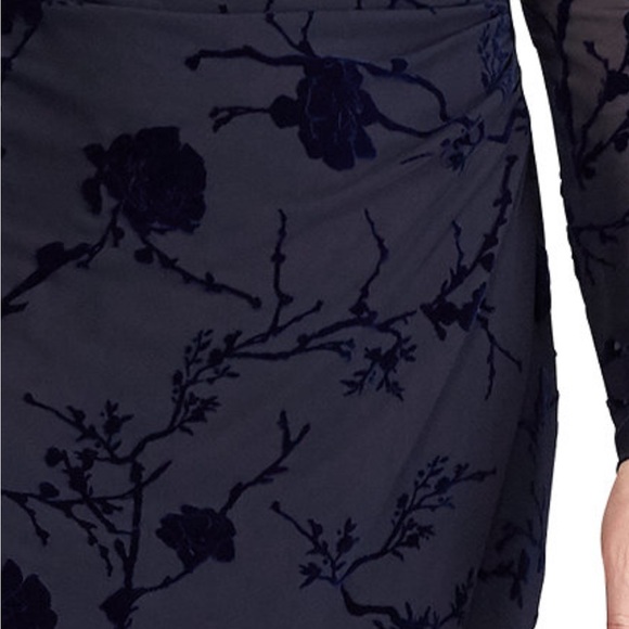 LAUREN RALPH LAUREN WOMEN'S FLOCKED FLORAL VELVET DRESS Navy Blue - Picture 7 of 7